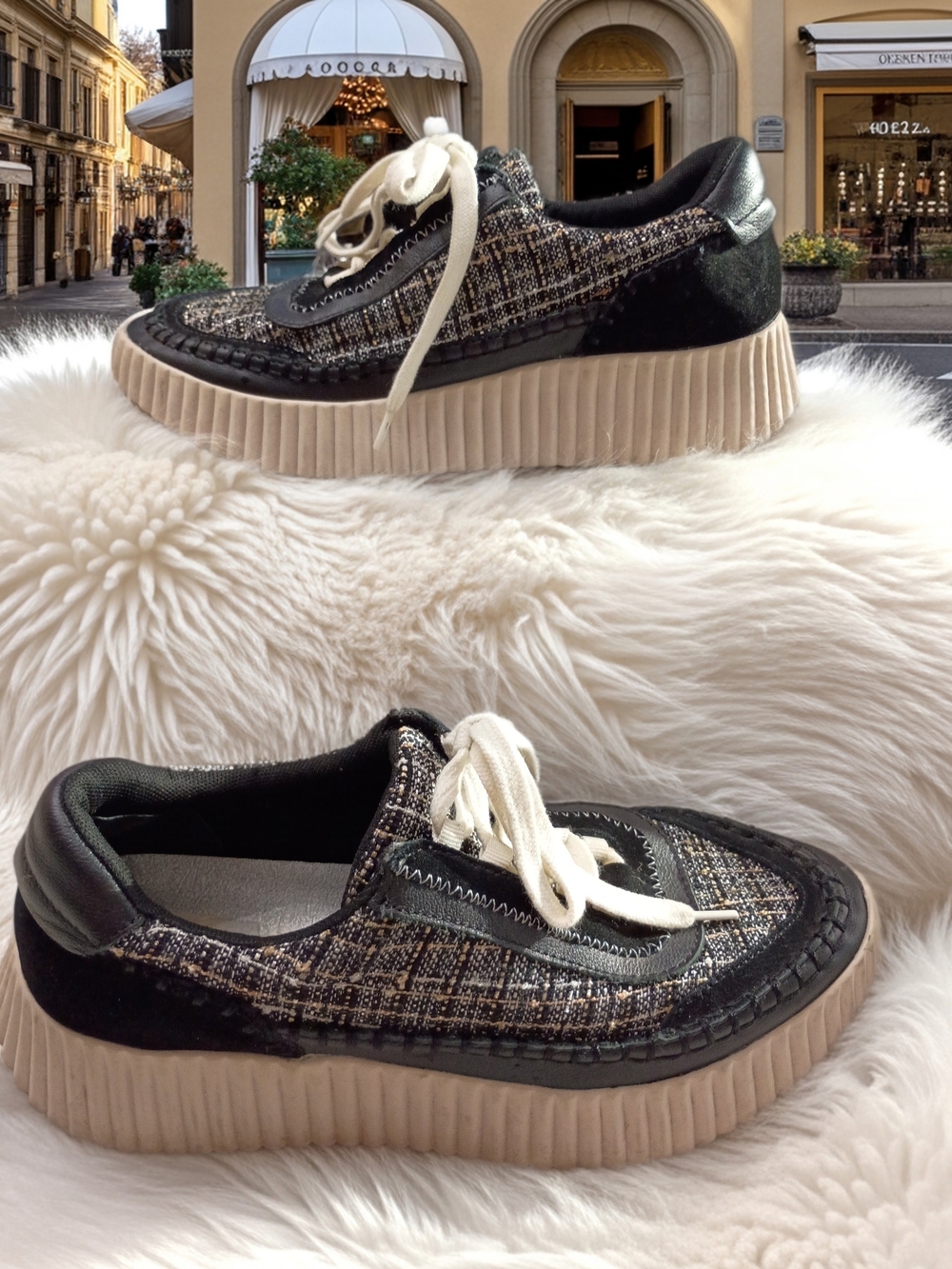 Dolce Vita Dolce Vita Dolen Sneakers featuring a textured black tweed uppers